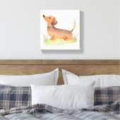 ダックスフンド | かわいい犬のペット水彩画 キャンバスプリント (インサイチュ (寝室))