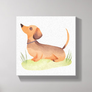 ダックスフンド かわいい犬のペット水彩画 キャンバスプリント