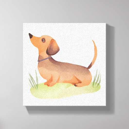 ダックスフンド | かわいい犬のペット水彩画 キャンバスプリント (正面)
