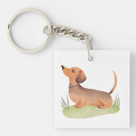 ダックスフンド | かわいい犬のペット水彩画 キーホルダー