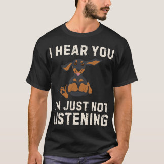 ダックスフンド ちゃんと聞いてる？面白いウインナー犬 Tシャツ