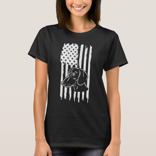 ダックスフンド アメリカ アメリカ国旗 かわいい 愛国心 犬 Tシャツ (正面)