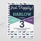 ダックスフンド(ウィーナードッグ) の誕生日パーティー招待状 招待状 (正面/裏面)