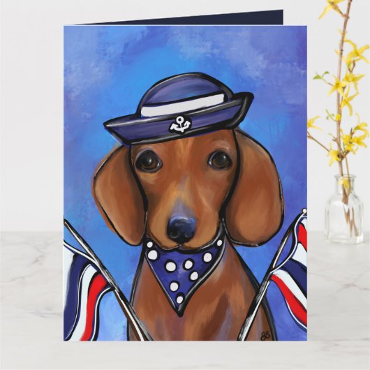 ダックスフンド カード (黄色い花)