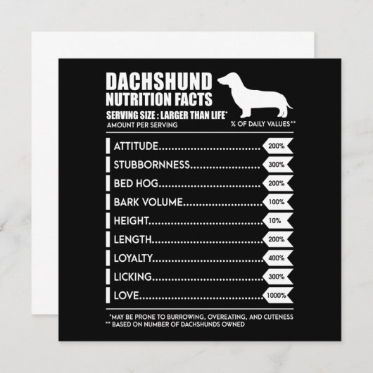 ダックスフンド ギフト | ダックスフンドの栄養事実 招待状 (正面/裏面)