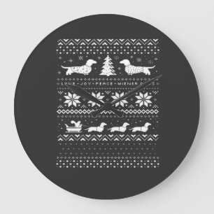 ダックスフンド クリスマスセーター パターン クラシックTシャツ ラージ壁時計