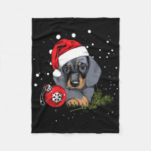 ダックスフンド クリスマスツリーライト サンタ クリスマス プレゼント フリースブランケット