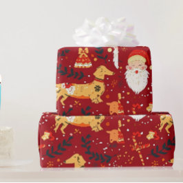 ダックスフンド クリスマス ギフト包装紙 ラッピングペーパー
