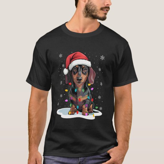 ダックスフンド クリスマス ライト サンタ イヌ 犬 愛 Tシャツ (正面)