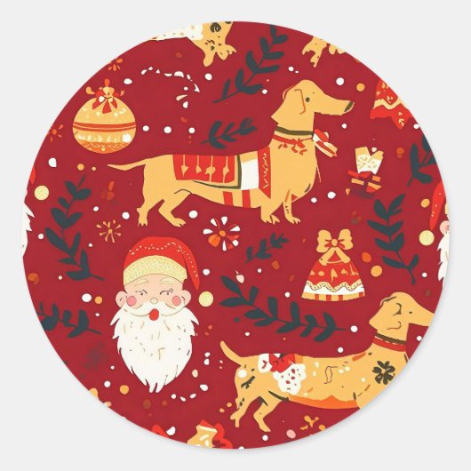 ダックスフンド クリスマス ラウンドシール (正面)