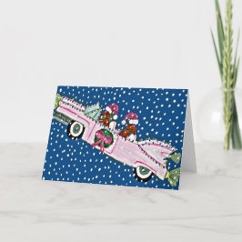 ダックスフンド サンタ クリスマス キャデラック グリーティングカード