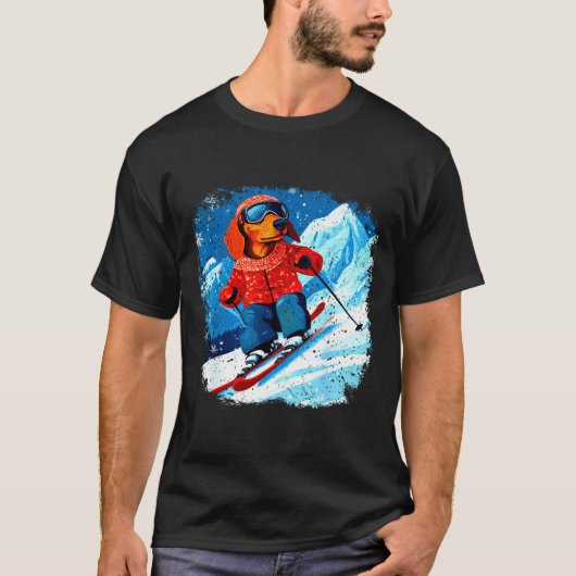 ダックスフンド スキー Tシャツ (正面)