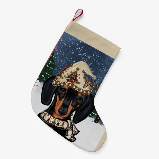 ダックスフンド スモールクリスマスストッキング (正面 (吊り時))