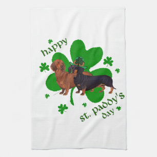 ダックスフンド セントパトリックの日 キッチンタオル