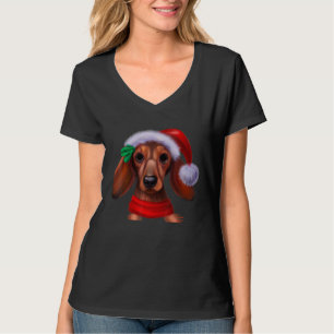 ダックスフンド チウィニー ウィーナードッグ サンタクロース 帽子 クリスマス Tシャツ