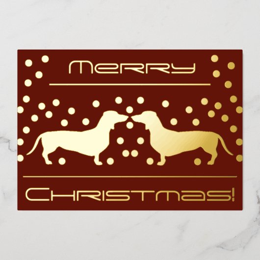 ダックスフンド ドット ホイル ホリデー フラット カード - 赤 (正面)