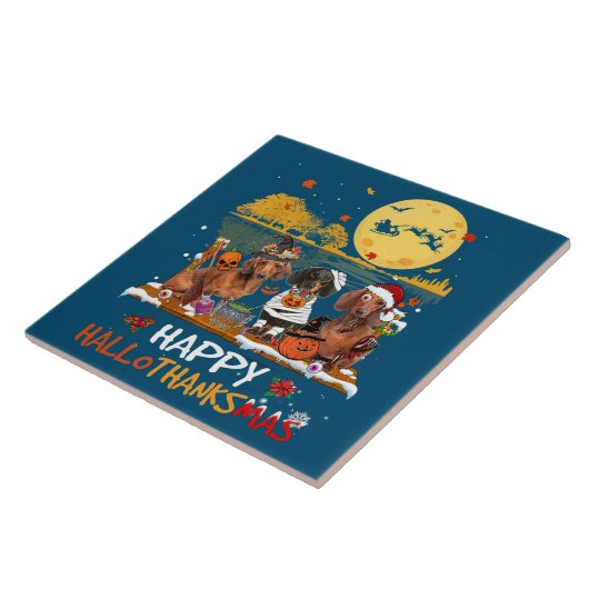 ダックスフンド ハッピー ハロウィン サンクスギブマス ハロウィン 感謝祭 タイル (側面)