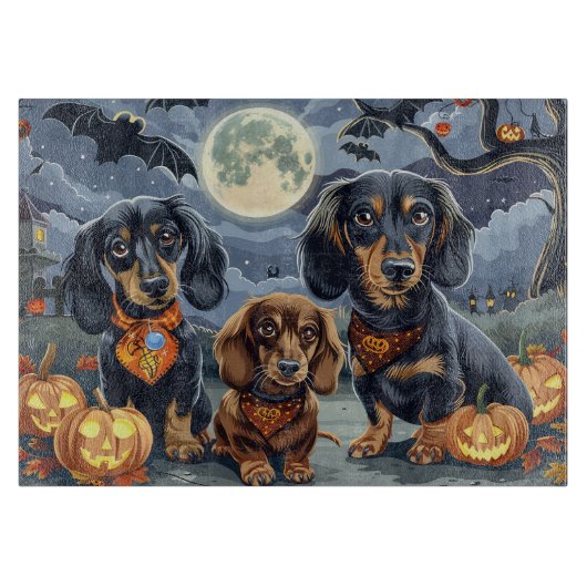 ダックスフンド ハロウィン おばけ カッティングボード (正面)