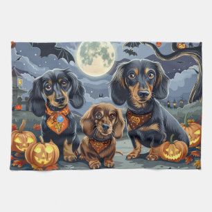ダックスフンド ハロウィン おばけ キッチンタオル