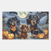 ダックスフンド ハロウィーン スプーキー 長方形シール (正面)