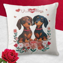 ダックスフンド ハート 花 犬 バレンタインデー