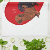 ダックスフンド バレンタイン キッチンタオル (折り畳み)