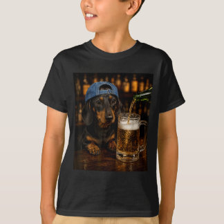 ダックスフンド ビール おもしろ犬 ミーム レトロ Tシャツ