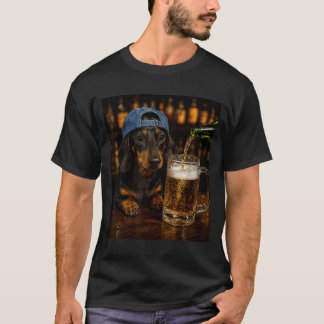 ダックスフンド ビール おもしろ 犬 ミーム レトロ Tシャツ