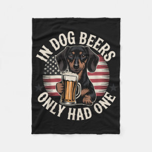ダックスフンド ビール アメリカ国旗 ジョーク メンズ フリースブランケット