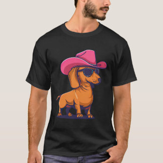 ダックスフンド ピンクカウボーイハット ウィーナーサセージ ドッグ パピー Tシャツ