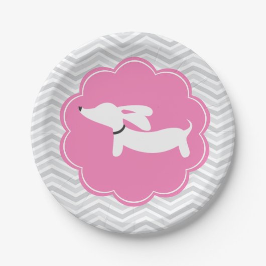 ダックスフンド ピンク ペーパープレート ドキシーベイビーシャワー (正面)