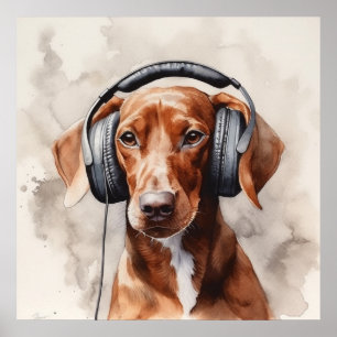 ダックスフンド ミュージック ファクトリー ヘッドフォン アート ポスター
