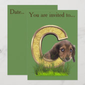 ダックスフンド・モノグラム、資本、文字C 招待状 (正面/裏面)