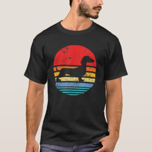 ダックスフンド レトロ サンセット  ディストレスド ママ パパ 犬 Tシャツ