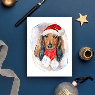 ダックスフンド ロングヘア 愛犬家へのクリスマスプレゼント シーズンポストカード