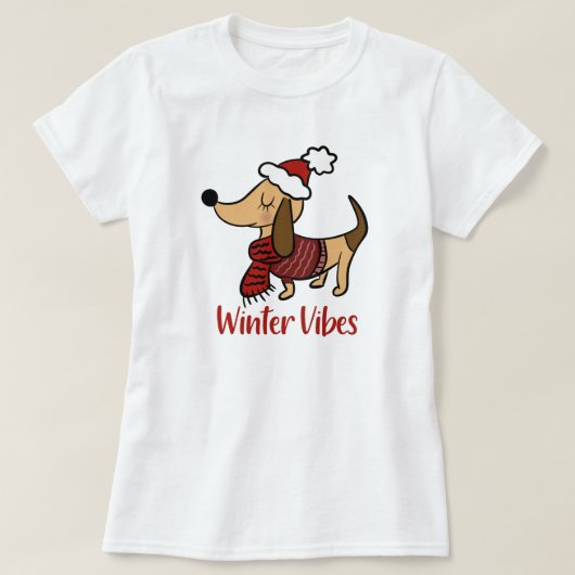 ダックスフンド 冬 犬 Tシャツ (デザイン正面)
