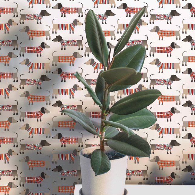 ダックスフンド 壁紙 (Fun Dachshund Wiener Sausage Dogs in sweaters pattern peel and stick wallpaper)