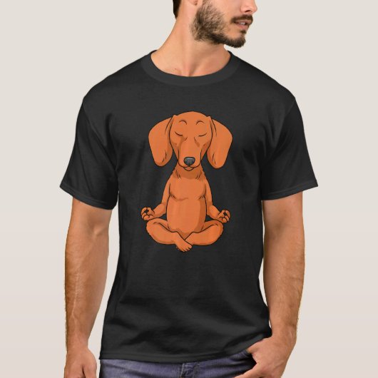ダックスフンド 女性 ウィナードッグ ヨガ 瞑想 Tシャツ (正面)