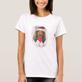 ダックスフンド 愛好家のためのロングヘアードダックスフンドのクリスマスギフト Tシャツ