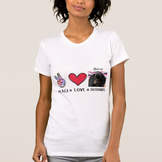 ダックスフンド 愛好家のためのTシャツ 平和 愛 Tシャツ (正面)