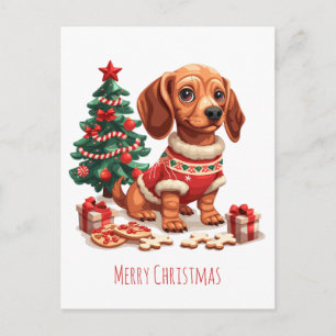 ダックスフンド 犬のクリスマス ホリデー クッキー シーズンポストカード