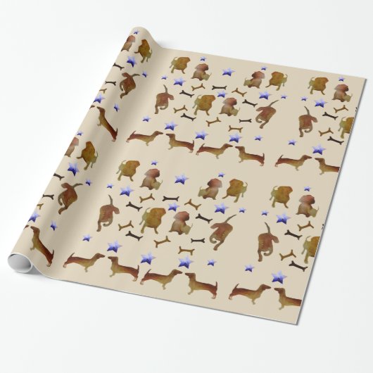 ダックスフンド & 犬の骨 水彩画 ラッピングペーパー (アンロールド)