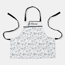 ダックスフンド 犬 黒 子犬 落書き パターン 子供 エプロン