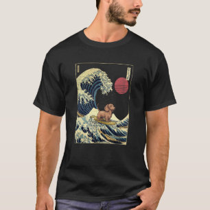 ダックスフンド 神奈川沖浪裏 サーフィン ドッグ Tシャツ