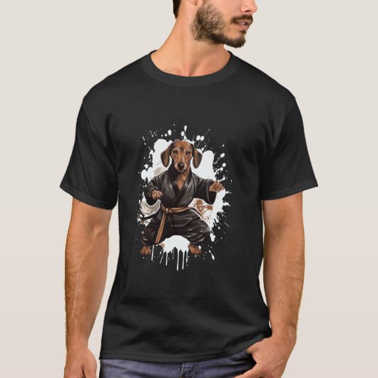 ダックスフンド 空手 格闘家 柔道 Tシャツ (正面)