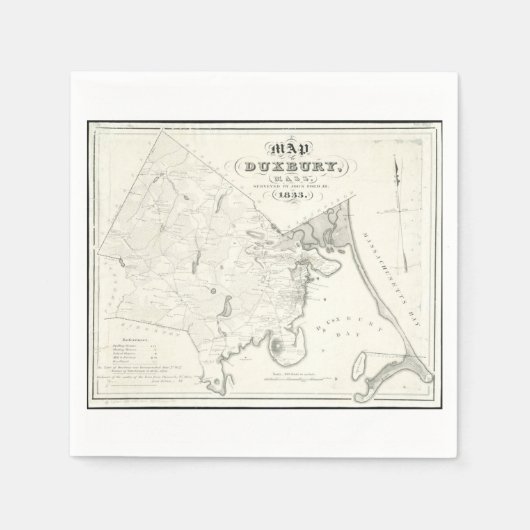 ダックスベリーマサチューセッツの地図 スタンダードカクテルナプキン (正面)