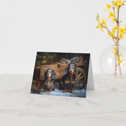 ダックスワイスレイクリスマスデコール カード (黄色い花)