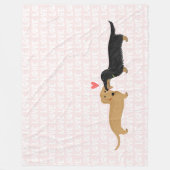 ダックスンズラブ |かわいいウィーナー犬とハート フリースブランケット (正面)