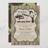 ダックス、トラック、および8ポイントバックスディアー男の赤ちゃん 招待状 (正面/裏面)
