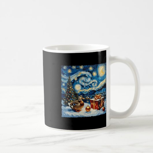 ダックバンゴッホスタイルスターリーナイトクリスマスウィンター コーヒーマグカップ (右)